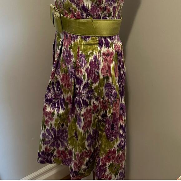 nwt Retro Floral Fit-n-flare Dress size US 0 Cotton Green Bow Belt - Picture 7 of 13